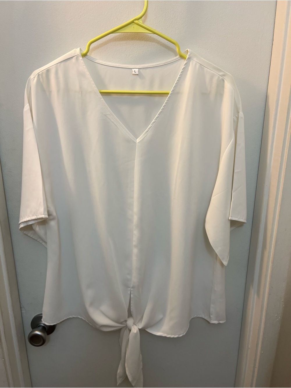 White V-Neck Tie-Front Women's Top